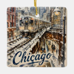 Chicago-El-Zug im Winterschnee Keramikornament