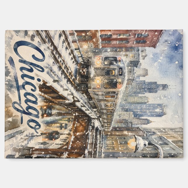 Chicago-El-Zug im Winterschnee Magnet (Vorderseite)