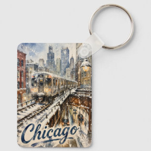 Chicago-El-Zug im Winterschnee Schlüsselanhänger