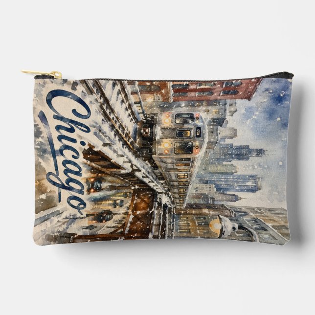 Chicago-El-Zug im Winterschnee Zubehörtasche (Vorderseite)