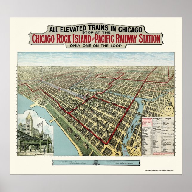 Chicago Elevated Trains, IL Panoramic Map - 1893 Poster (Vorne)