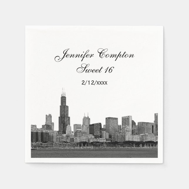 Chicago Etched Look Skyline Sweet 16 Serviette (Vorderseite)