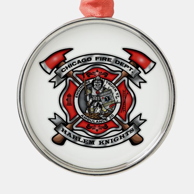 Chicago-Feuerwehr/Harlem adelt E86 T57 A20 Silbernes Ornament (Vorne)