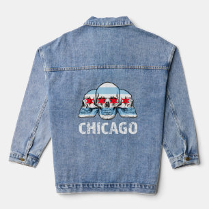 Chicago Flag Artwork für Men Chicago mit Skulls Jeansjacke