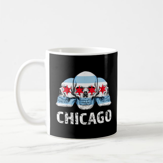 Chicago Flag Artwork für Men Chicago mit Skulls Kaffeetasse (Links)