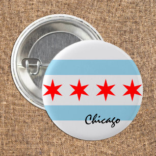 Chicago Flag, City & Illinois Staat USA/Sport Button