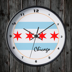 Chicago Flag & Illinois trendy fashion /design USA Runde Wanduhr