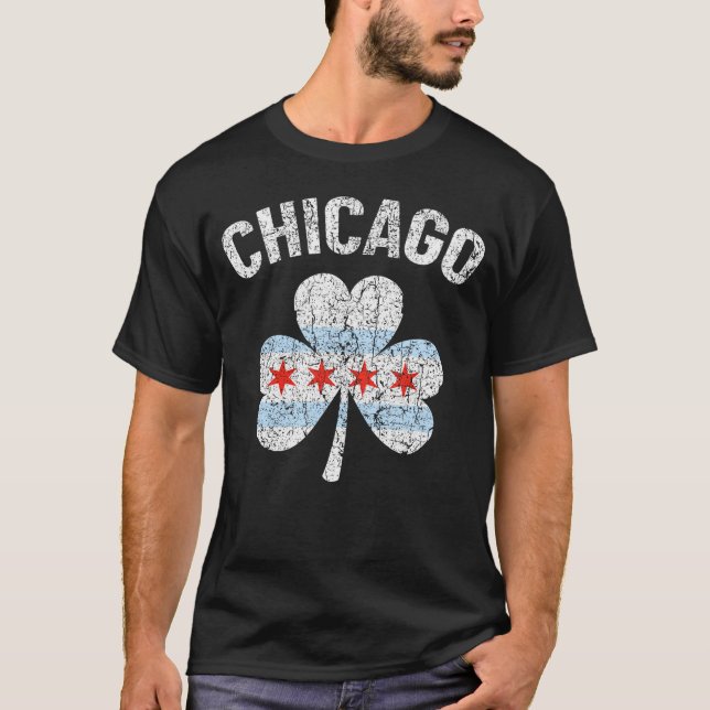 Chicago Flag Kleeblatt Clover Irish Pride St Patri T-Shirt (Vorderseite)