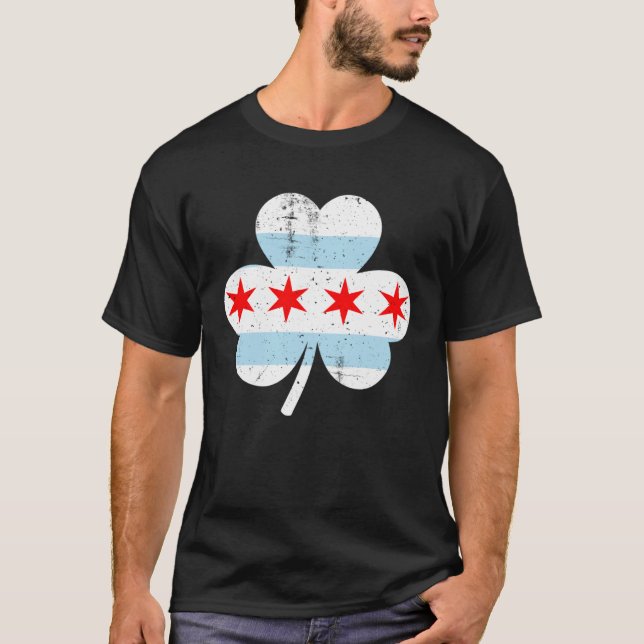 Chicago-Flag Shamrock Irischer Stolz St. Patrick s T-Shirt (Vorderseite)