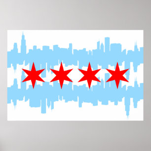 Chicago Flag Skyline Poster