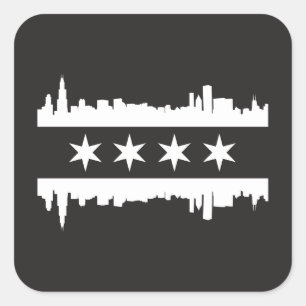 Chicago Flag & Skyline - Schwarz und Weiß Quadratischer Aufkleber
