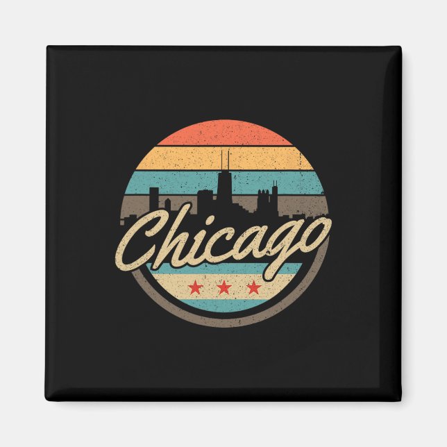 Chicago Flag Skyline Vintage Illinois Usa Souvenir Magnet (Vorne)