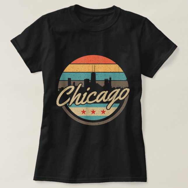 Chicago Flag Tshirt Skyline Vintag Illinois USA S (Design vorne)