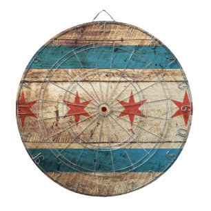 Chicago-Flagge auf alter Holzmaserung Dartscheibe
