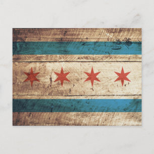 Chicago-Flagge auf alter Holzmaserung Postkarte