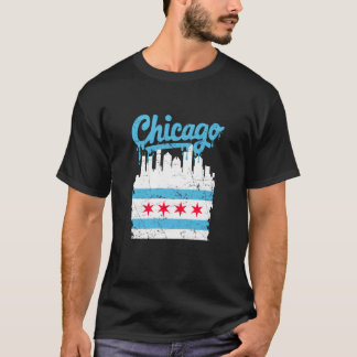Chicago-Flagge Skyline Vintage-Tropf-Distressed US T-Shirt