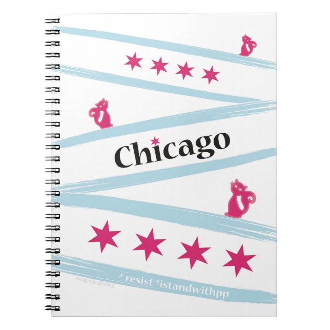 Chicago-Flaggen-gewundenes Notizbuch mit Pussycats Notizblock (Vorderseite)