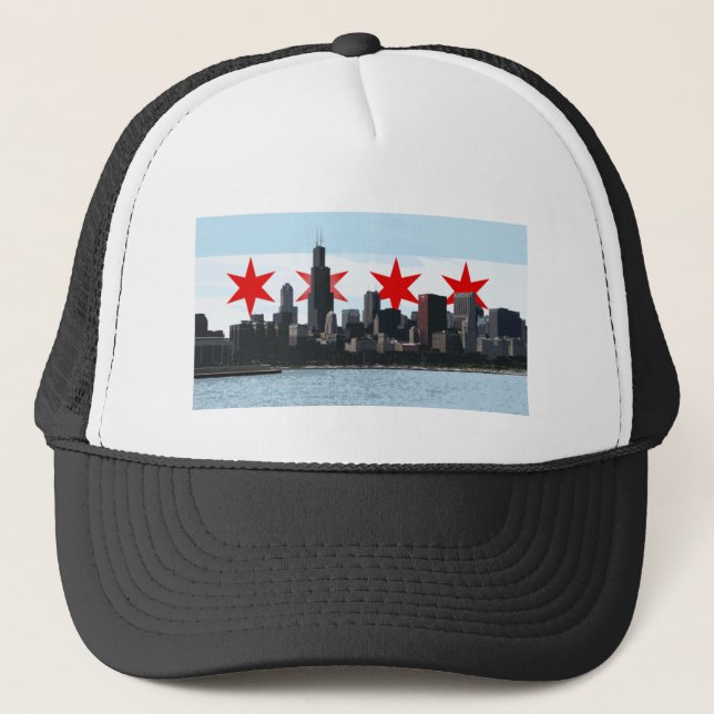 Chicago-Flaggen-Skyline-Fernlastfahrer-Hut Truckerkappe (Vorderseite)