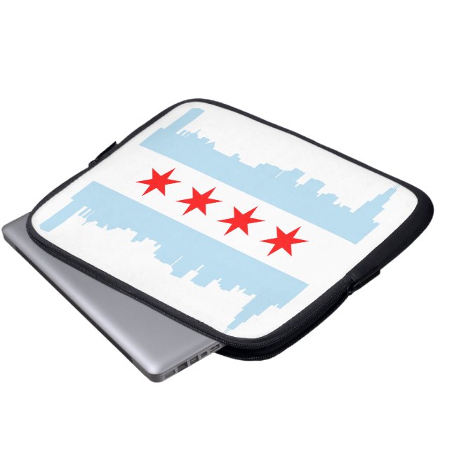 Chicago-Flaggen-Skyline-Laptop-Hülse Laptopschutzhülle (Vorne Knopf)
