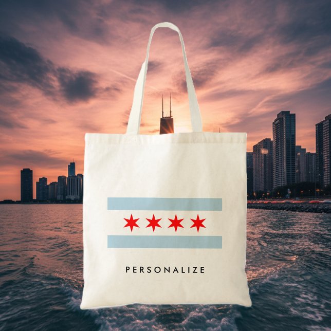 Chicago-Flaggengewohnheits-Leinwand Tragetasche (Chicago flag tote bag)