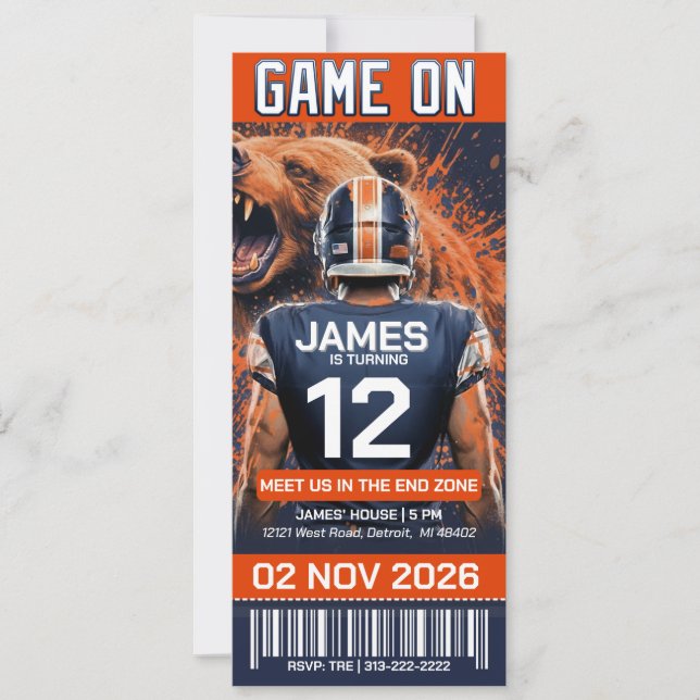 Chicago Football Ticket Birthday Invitation (Vorderseite)