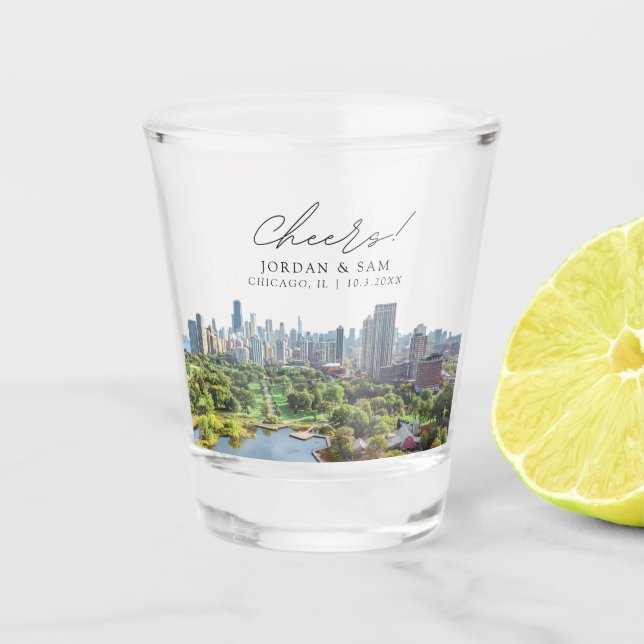 Chicago Foto Gastgeschenk Hochzeit Cheers Shot Gla Schnapsglas (Vorderseite)
