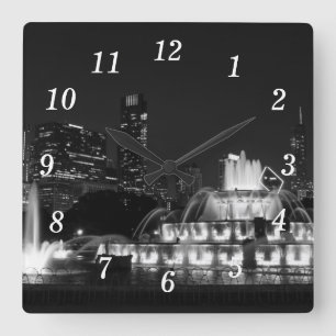 Chicago Grant Park Grayscale Wall Clock Quadratische Wanduhr