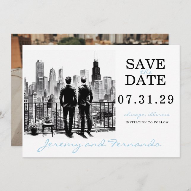 Chicago Grooms Save The Date (Vorne/Hinten)