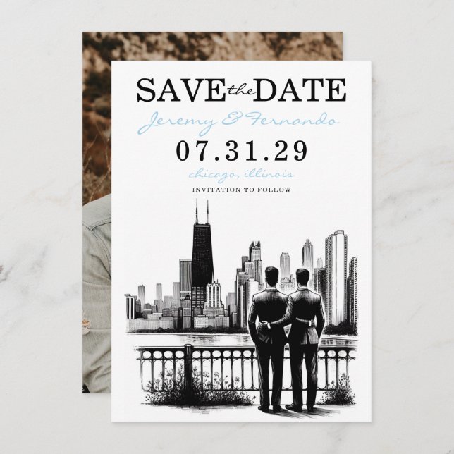 Chicago Grooms Save The Date (Vorne/Hinten)