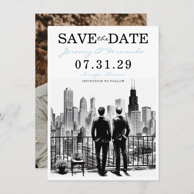 Chicago Grooms Save The Date (Vorne/Hinten)