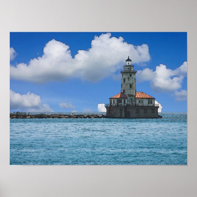 Chicago Harbour Lighthouse Painterly Poster (Vorne)