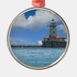 Chicago Harbour Lighthouse Painterly Silbernes Ornament