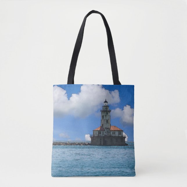 Chicago Harbour Lighthouse Painterly Tote Bag (Vorderseite)