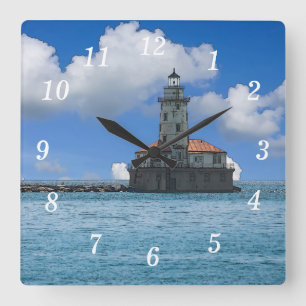 Chicago Harbour Lighthouse Painterly Wall Clock Quadratische Wanduhr