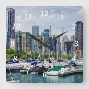 Chicago Harbour Wall Clock Quadratische Wanduhr