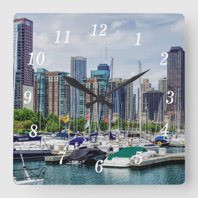 Chicago Harbour Wall Clock Quadratische Wanduhr (Vorderseite)