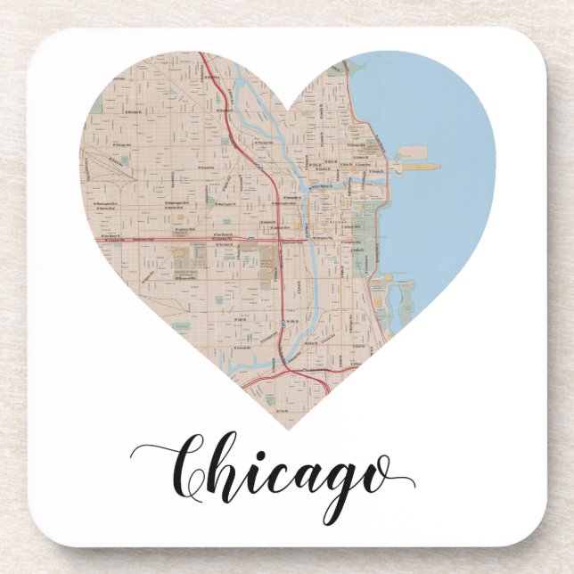 Chicago Heart Karte Getränkeuntersetzer (Vorderseite)