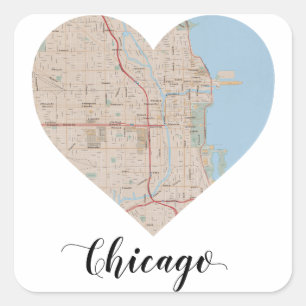 Chicago-Herz-Karte Quadratischer Aufkleber
