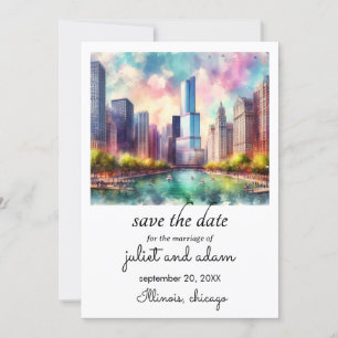 Chicago Hochzeit Skyline Save the Date Einladung