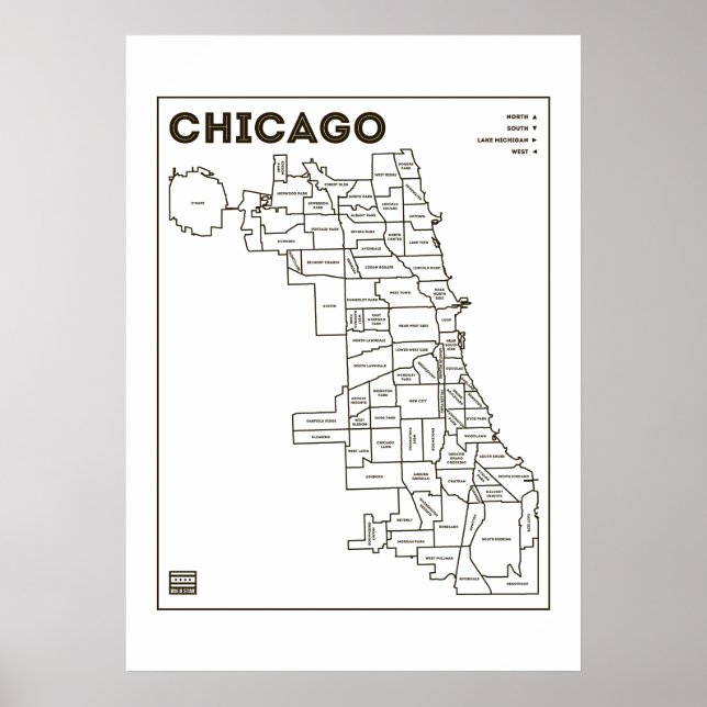 Chicago 'Hoods Map Bold Star Poster (Vorne)