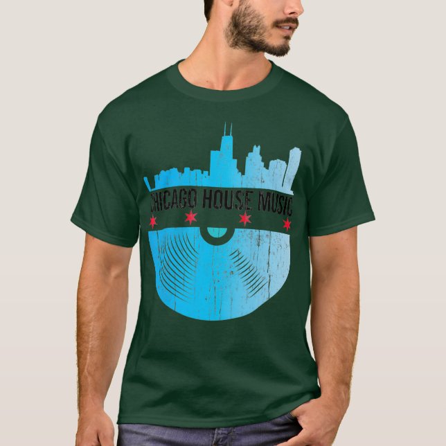 Chicago House Music - Skyline Vinyl Record DJ T-Shirt (Vorderseite)