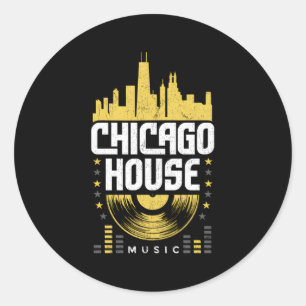 Chicago House Music Vinyl Dj Raver Flag Skyline Runder Aufkleber