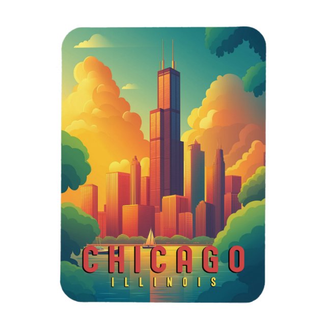 Chicago Iconic Skyline & Lake Michigan Magnet (Vertikal)