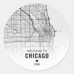 Chicago, IL City Map   Begrüßung Runder Aufkleber