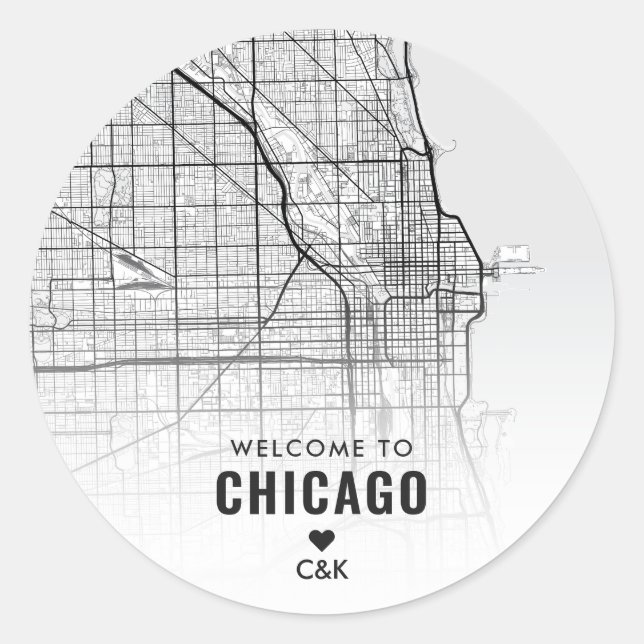 Chicago, IL City Map | Begrüßung Runder Aufkleber (Vorderseite)