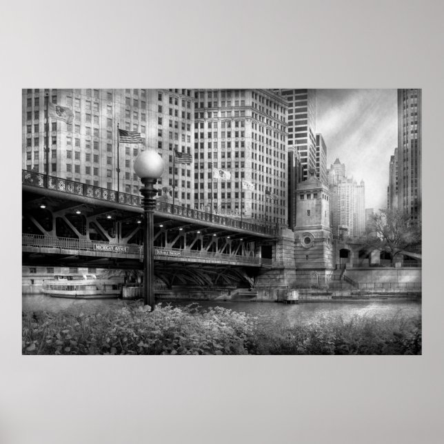 Chicago, IL - DuSable Bridge, Baujahr 1920 - BW Poster (Vorne)