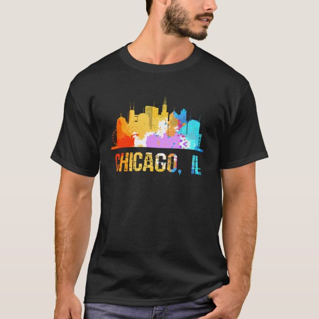 Chicago IL Illinois Watercolor Cityscapes and Skyl T-Shirt (Vorderseite)