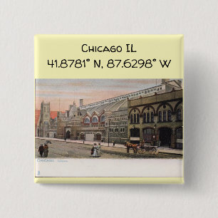 Chicago IL Map Koordiniert Vintagen Stil Button