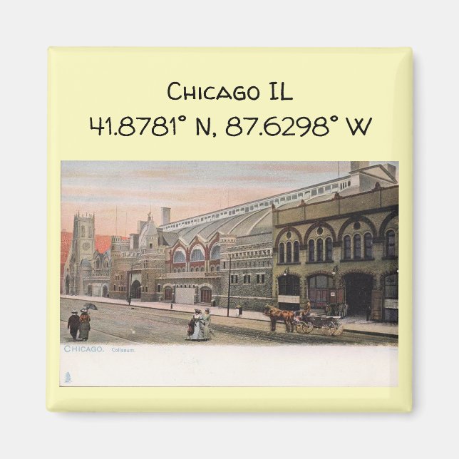 Chicago IL Map Koordiniert Vintagen Stil Magnet (Vorne)