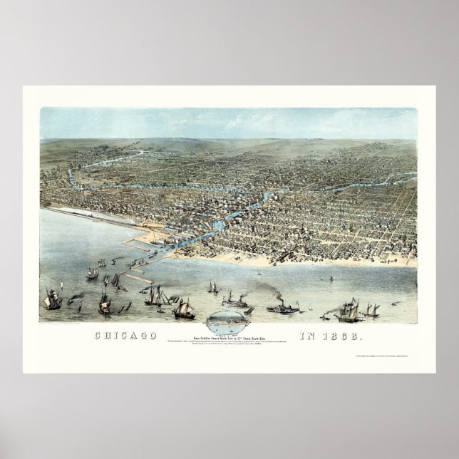 Chicago, IL Panoramic Map - 1868 Poster (Vorne)